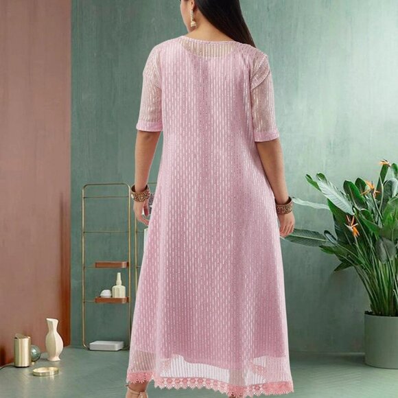 Pink Silver Layered Indo Western Dress | Muvvas Boutique - Picture 5 of 5
